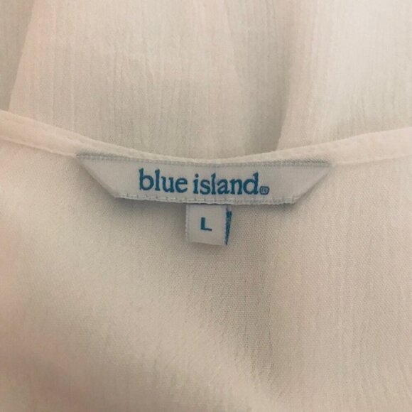 Blue Island Women's Crochet Trim White Swim Cover Up w/ Bell Sleeves Size Medium - Picture 5 of 7